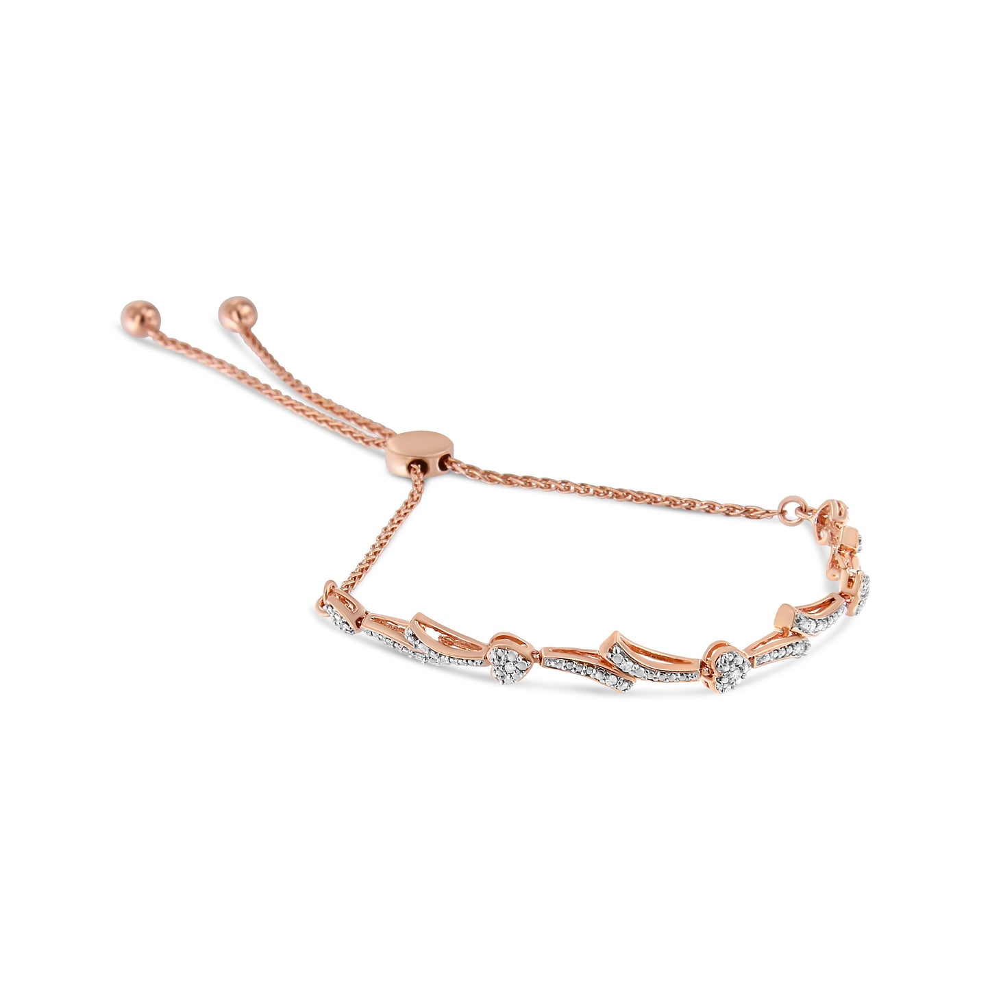14K Yellow Gold Plated Sterling Silver Diamond Accent Heart Bolo Bracelet