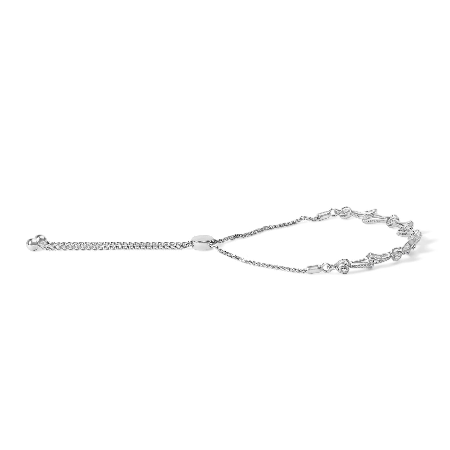 14K Yellow Gold Plated Sterling Silver Diamond Accent Heart Bolo Bracelet