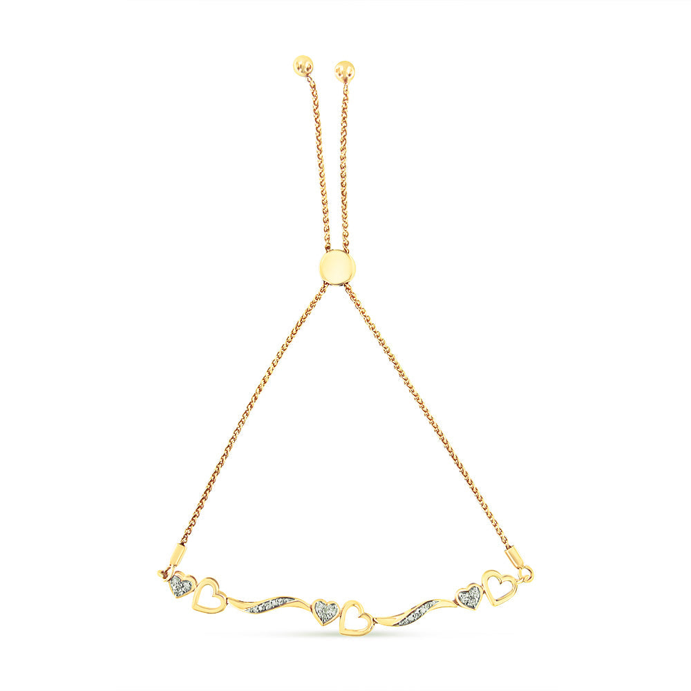 14K Yellow Gold Plated Sterling Silver Diamond Accent Heart Bolo Bracelet