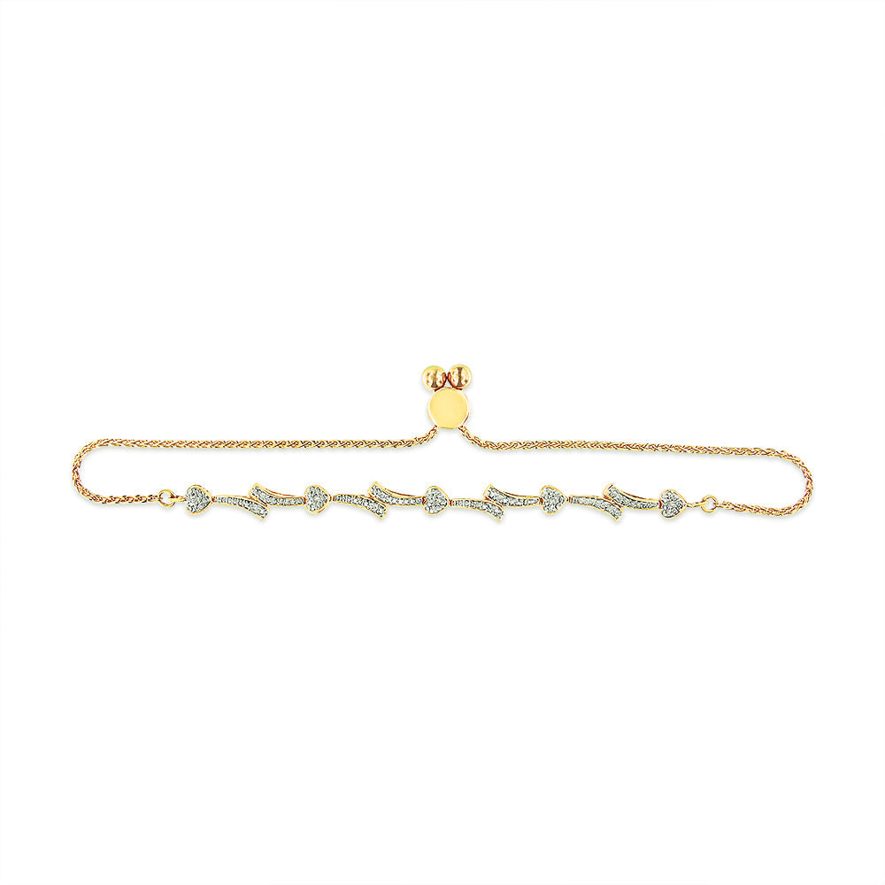 14K Yellow Gold Plated Sterling Silver Diamond Accent Heart Bolo Bracelet