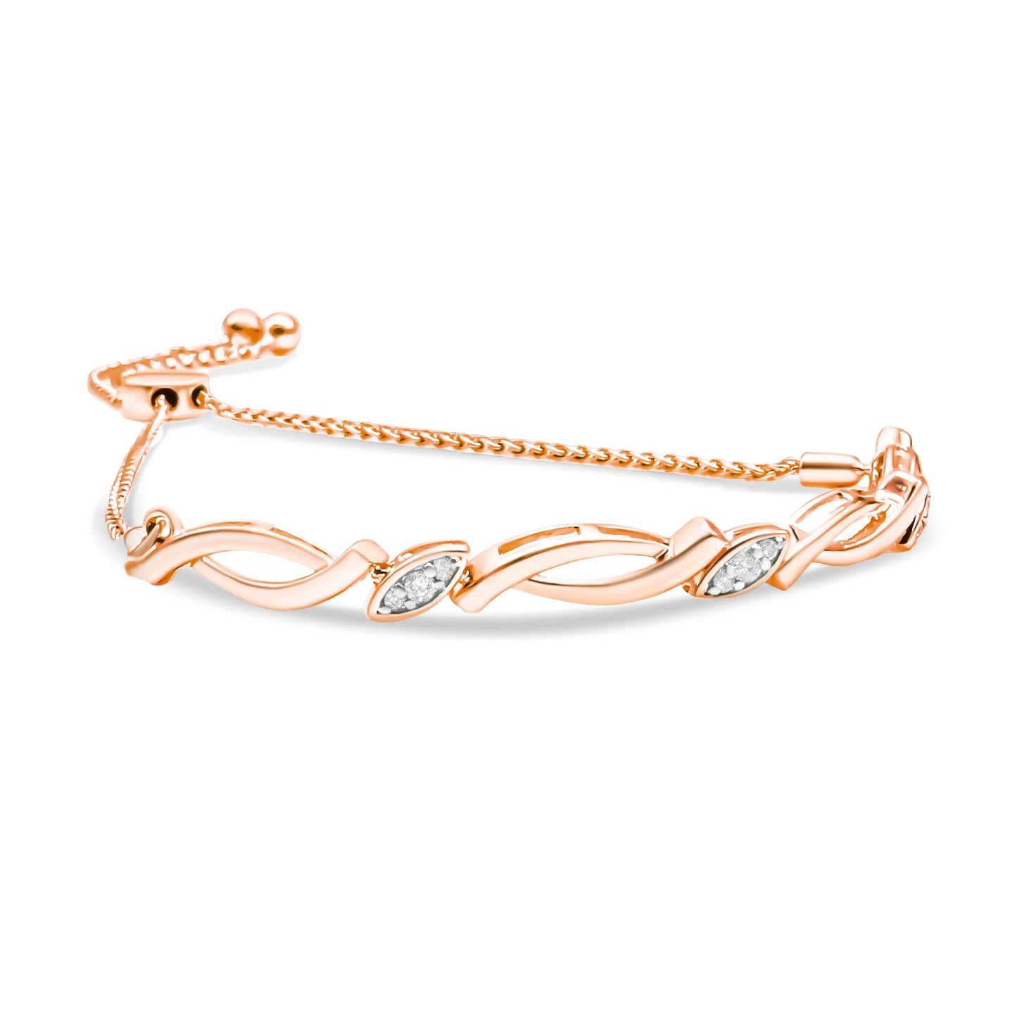 Bracelet Bolo en Argent Sterling Plaqué Or Rose 14K avec Diamants