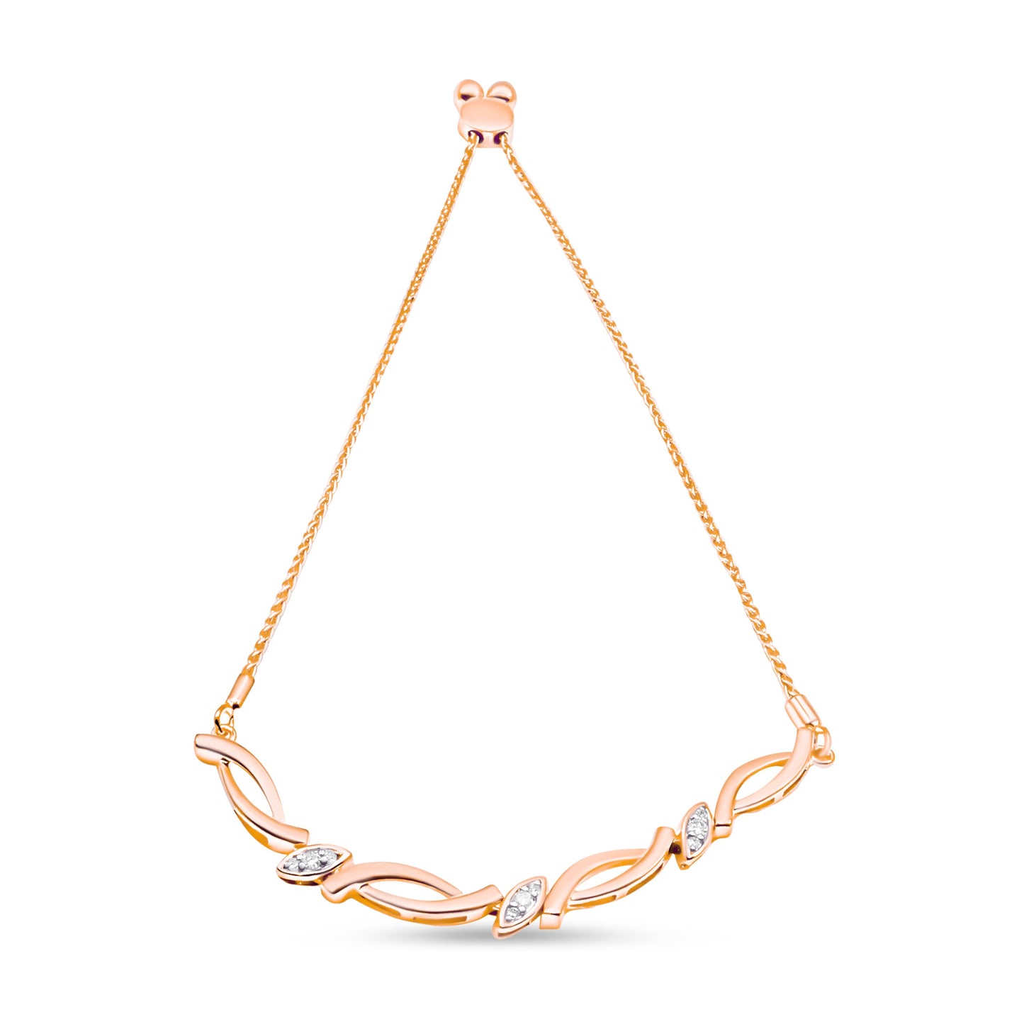 Bracelet Bolo en Argent Sterling Plaqué Or Rose 14K avec Diamants