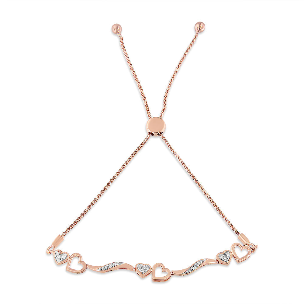Pulsera Bolo Ajustable de Plata Esterlina Baño de Oro Rosa de 14K con Diamantes