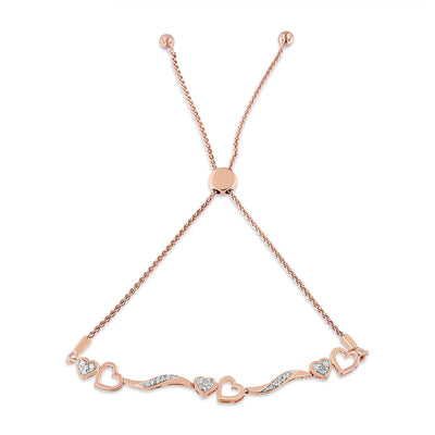 Pulsera Bolo Ajustable de Plata Esterlina Baño de Oro Rosa de 14K con Diamantes