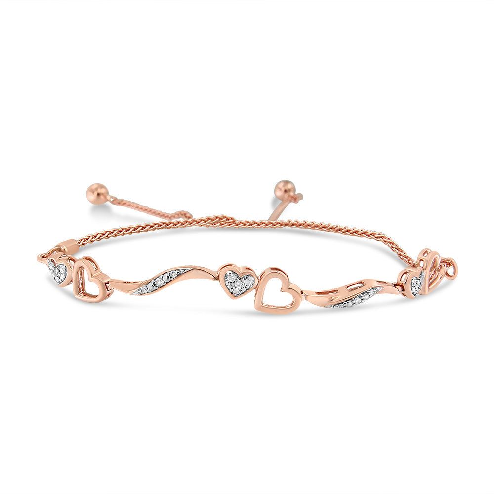 Pulsera Bolo Ajustable de Plata Esterlina Baño de Oro Rosa de 14K con Diamantes