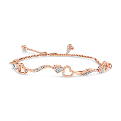 Pulsera Bolo Ajustable de Plata Esterlina Baño de Oro Rosa de 14K con Diamantes