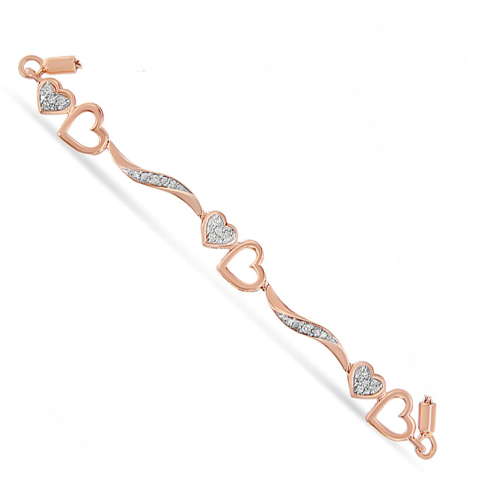 Pulsera Bolo Ajustable de Plata Esterlina Baño de Oro Rosa de 14K con Diamantes