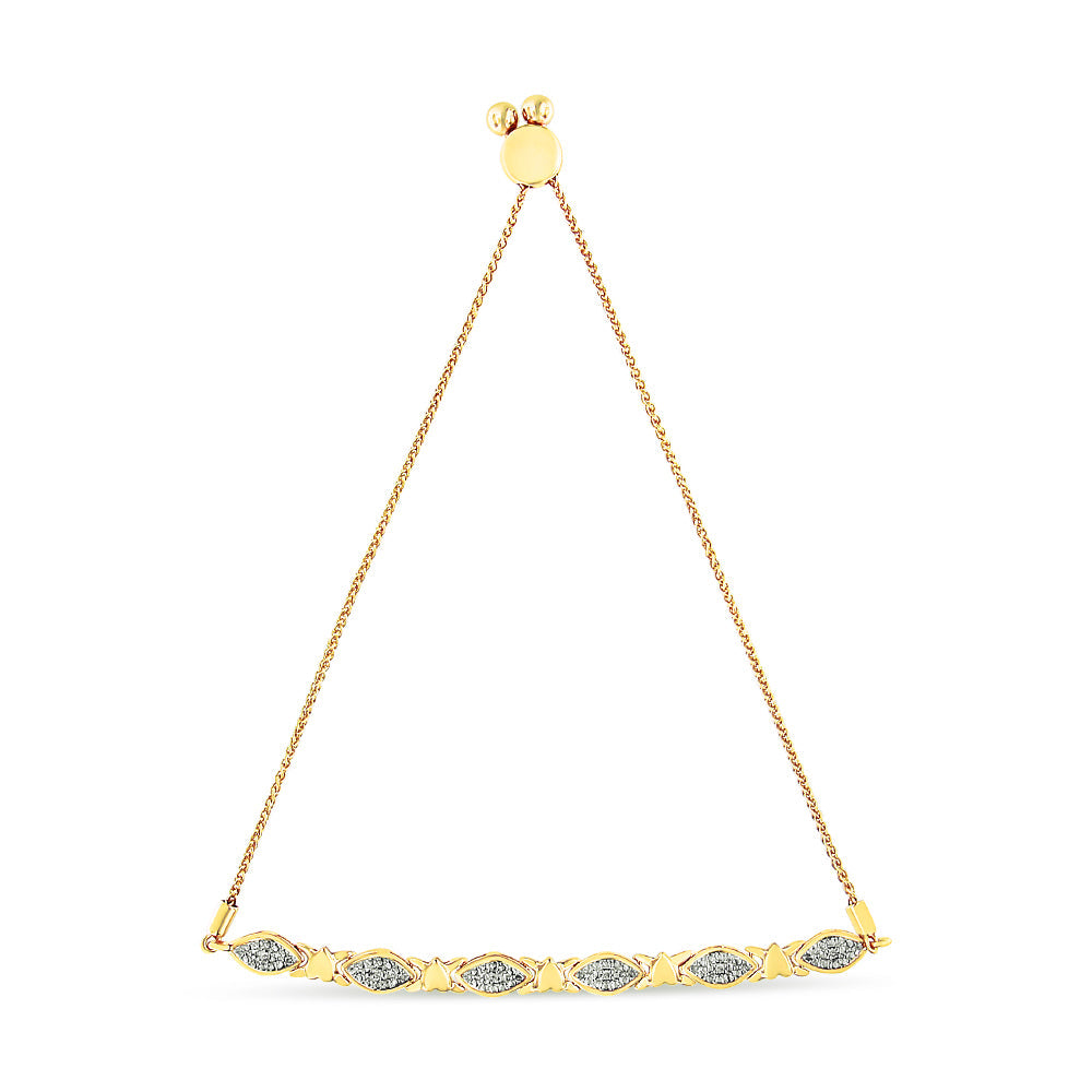 Bracelet Bolo en Argent Sterling Plaqué Or Jaune 14K avec Accent de Diamant
