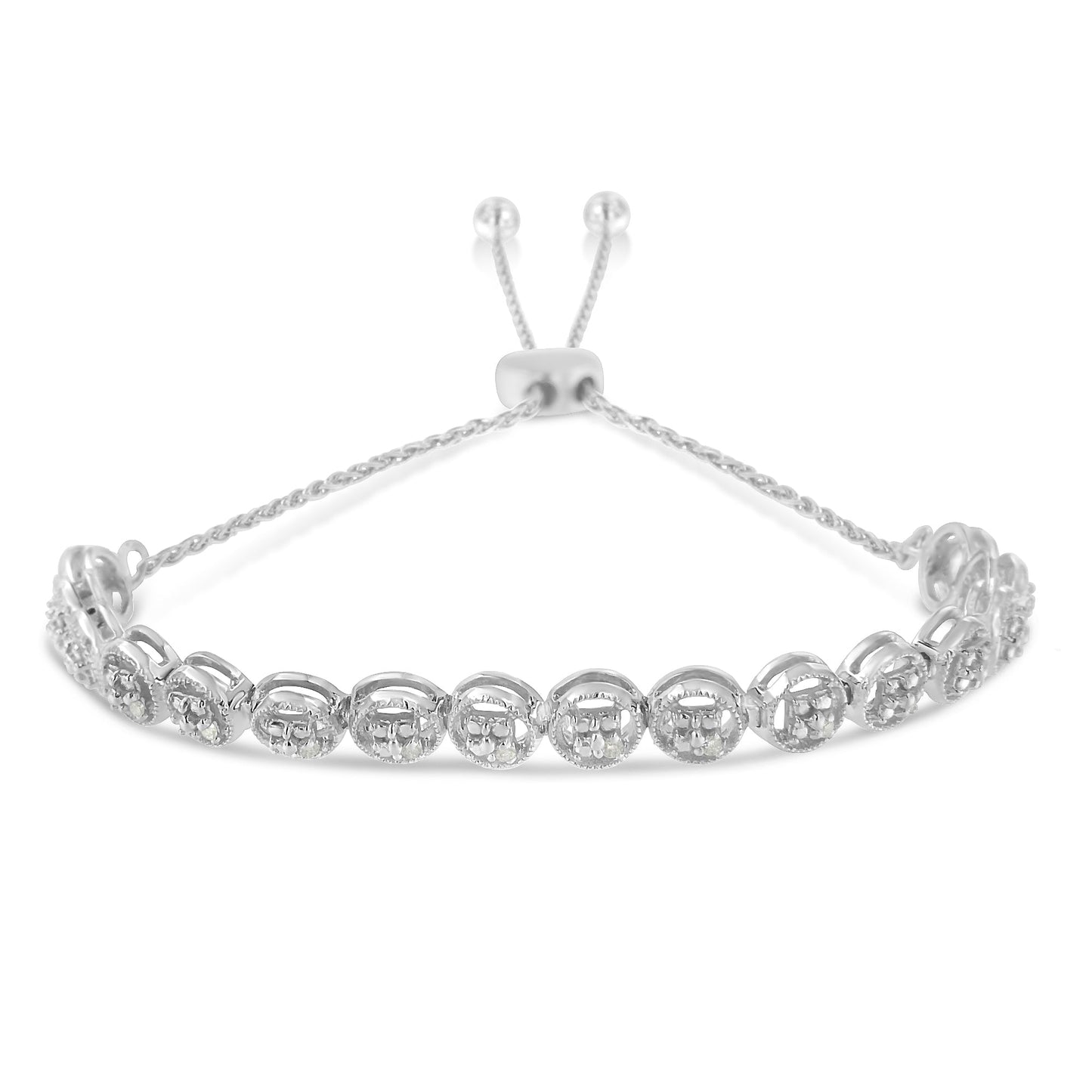 .925 Sterling Silver Diamond Bolo Bracelet