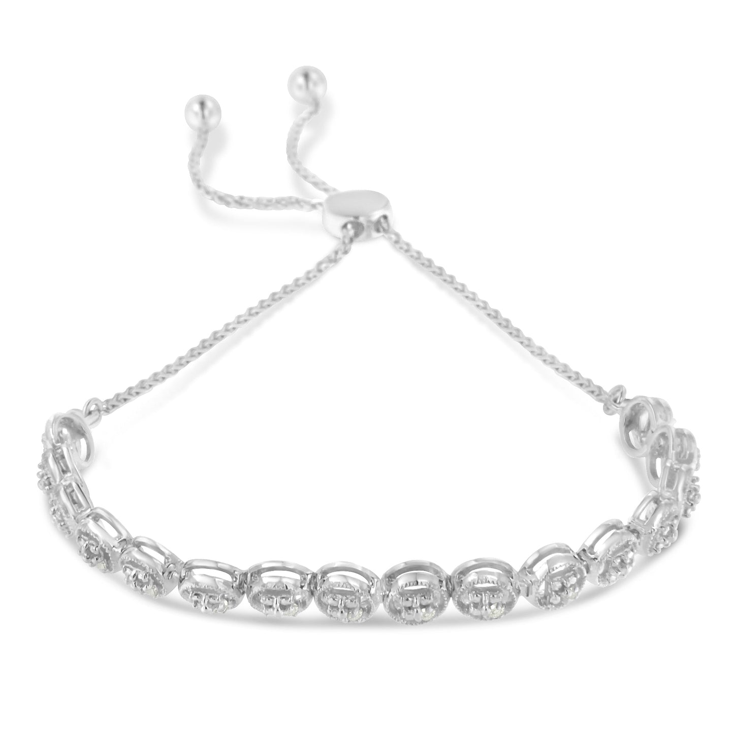 .925 Sterling Silver Diamond Bolo Bracelet