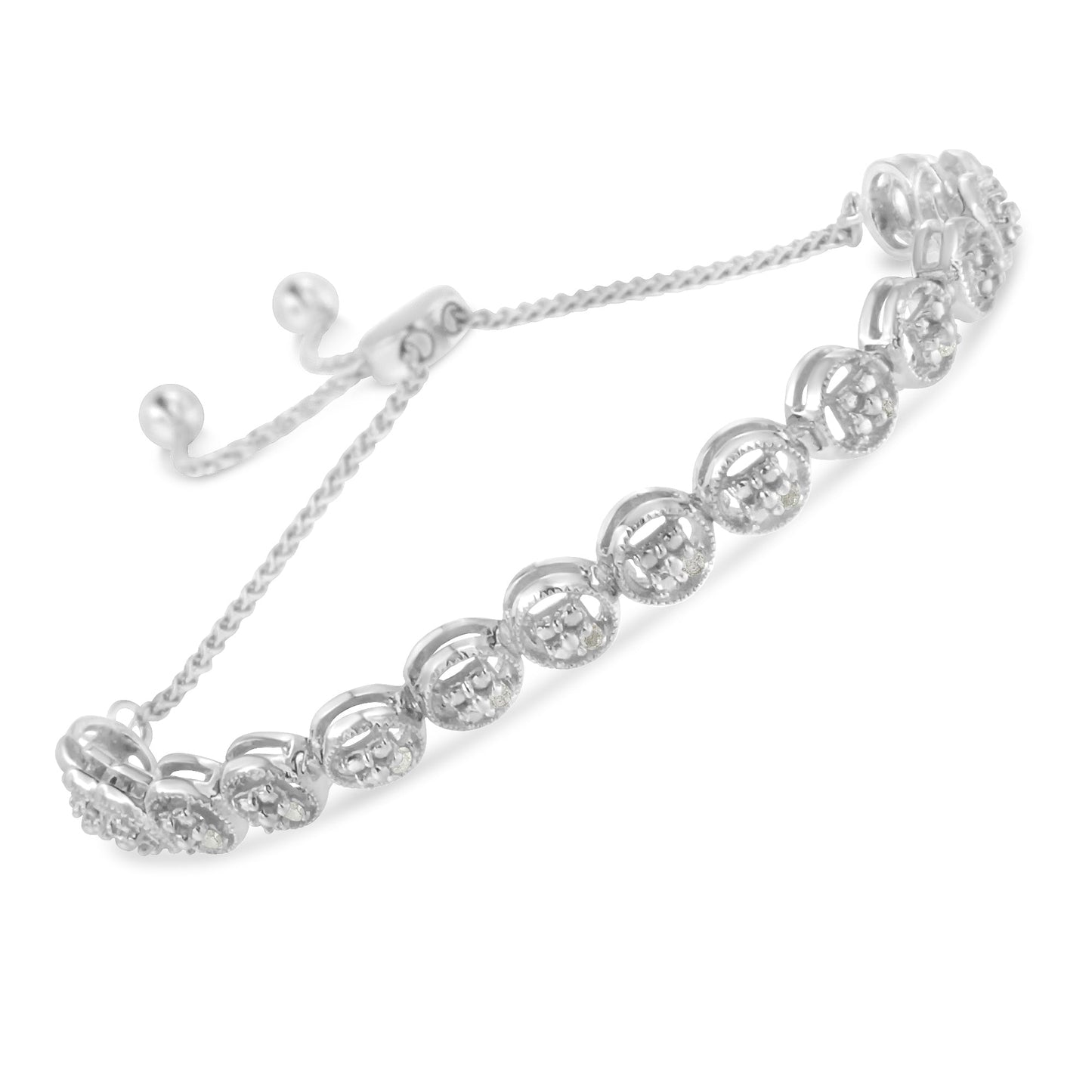 .925 Sterling Silver Diamond Bolo Bracelet