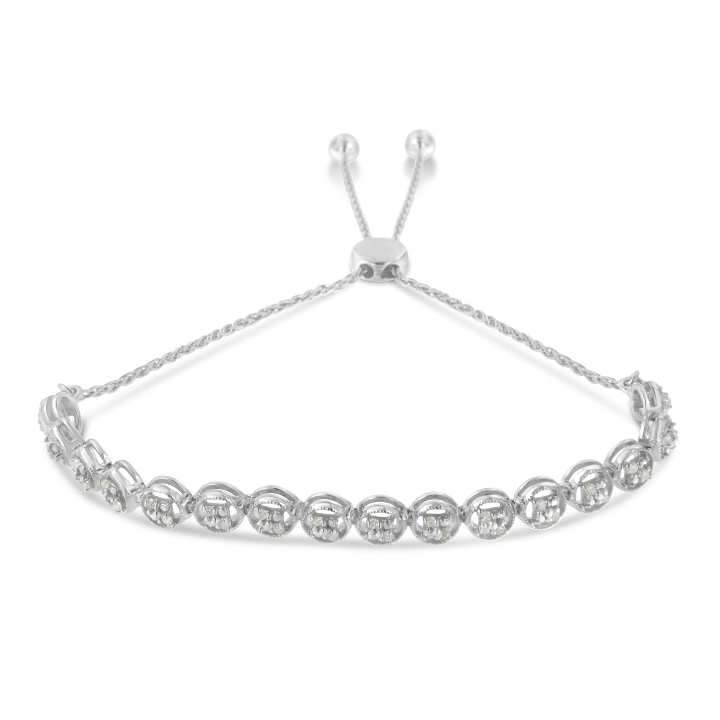 Pulsera Bolo de Diamante Cortado Redondo de Plata Esterlina .925