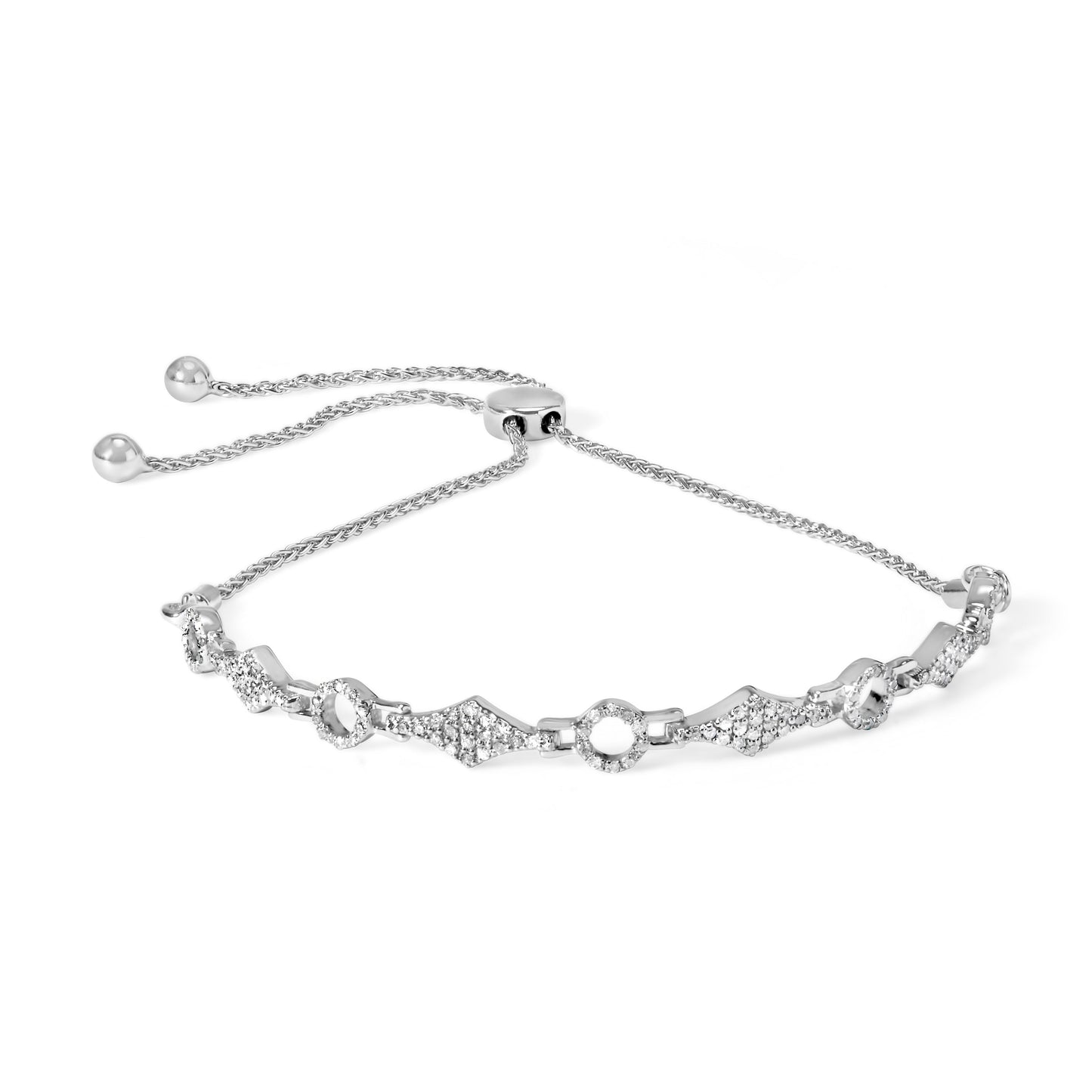 Bracelet Bolo Ajustable en Argent Sterling .925 avec Diamants