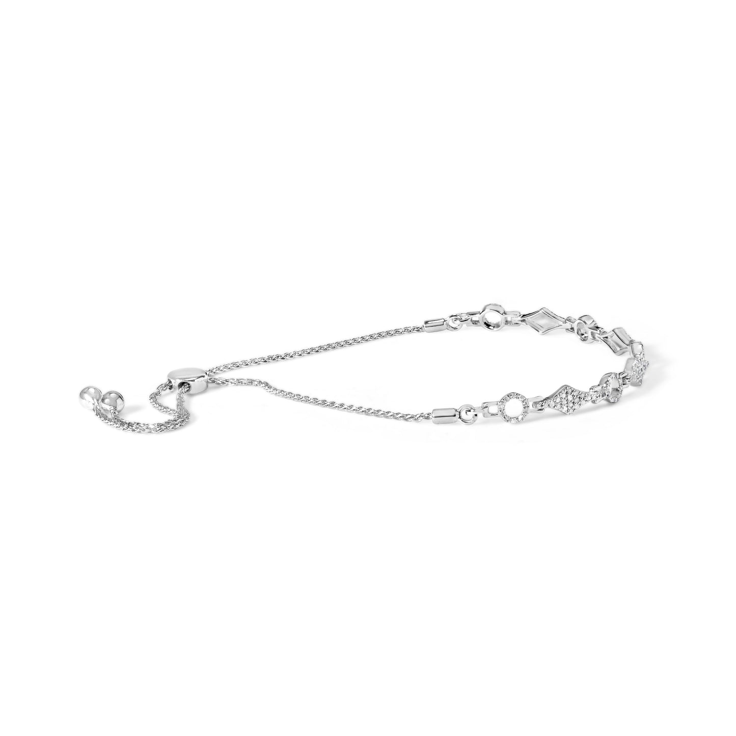 Bracelet Bolo Ajustable en Argent Sterling .925 avec Diamants