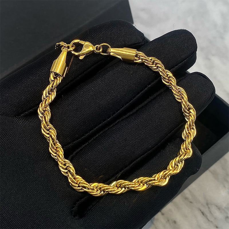 Hip hop gold Fried Dough Twists chain thick bracelet small jewelry chain - Korvel