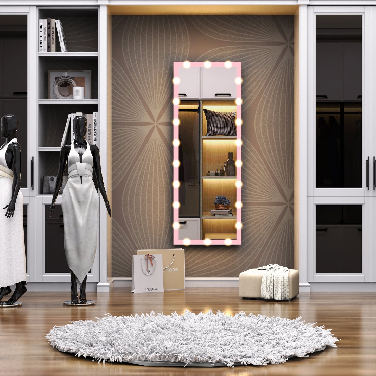 62.6-inch x 23.3-inch pink Hollywood illuminated full body vanity mirror with 3 color modesstanding floor mirror touch control - Korvel