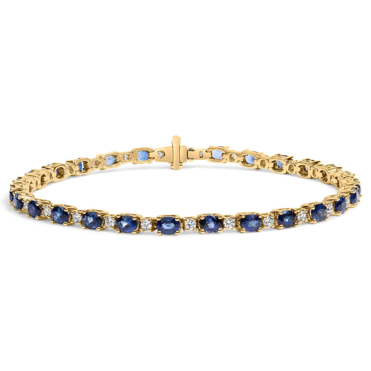 Bracelet en or jaune 18K avec diamants et saphirs bleus - 7,25 pouces