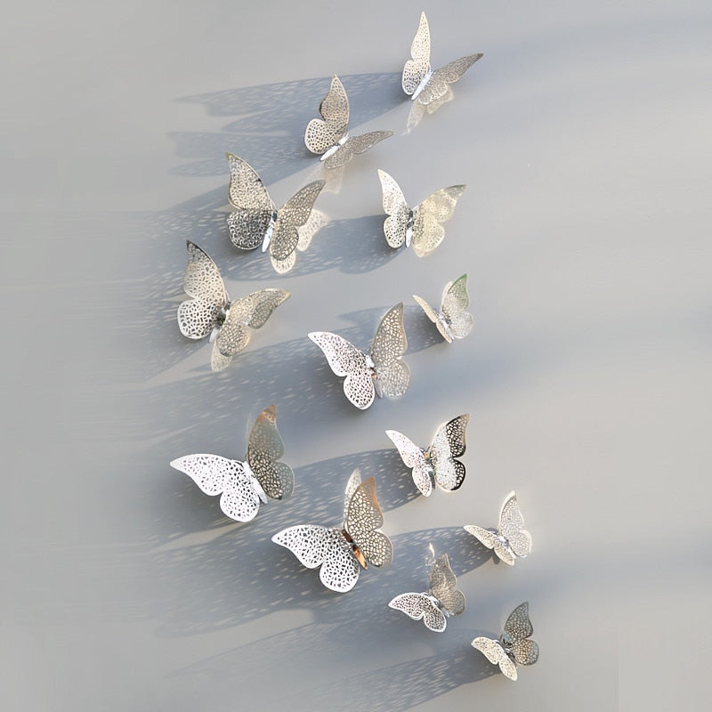 12pcs 3D Hollow Butterfly Wall Sticker for Home Decor DIY Butterflies Fridge stickers  Room Decoration Party Wedding Decor - Korvel