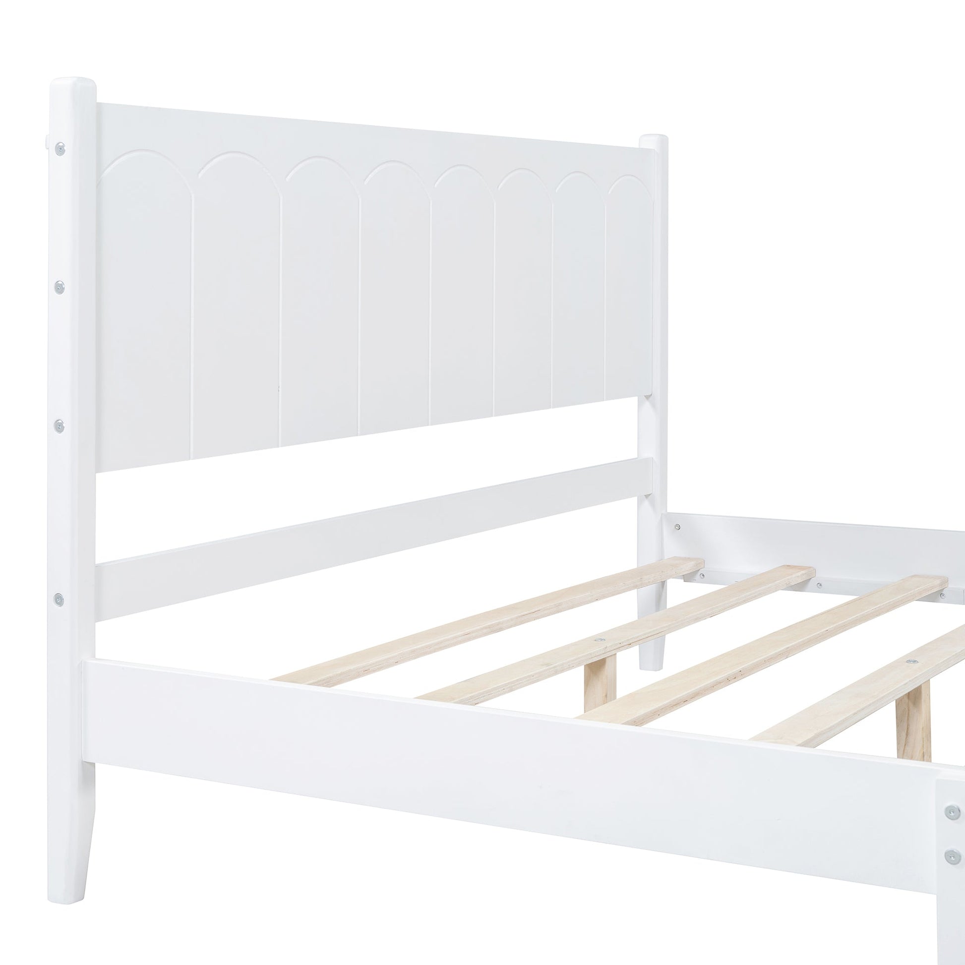 Queen Size Wood Platform Bed Frame, Retro Style Bed with Rectangular Headboard,No Need Box Spring,White - Korvel