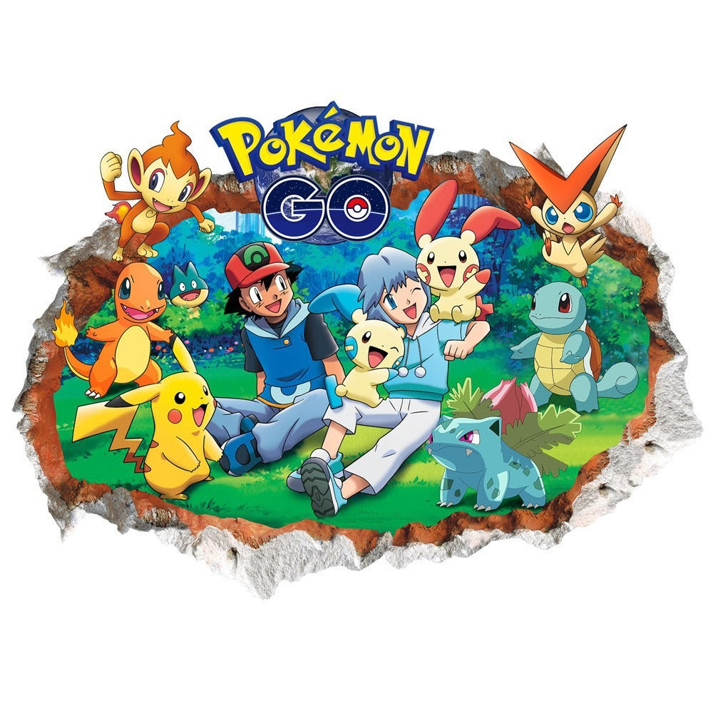 New 3D Pikachu Wall Sticker Pok é mon Wallpaper Self adhesive Cartoon Graffiti Anime Poster Children's Room PVC - Korvel