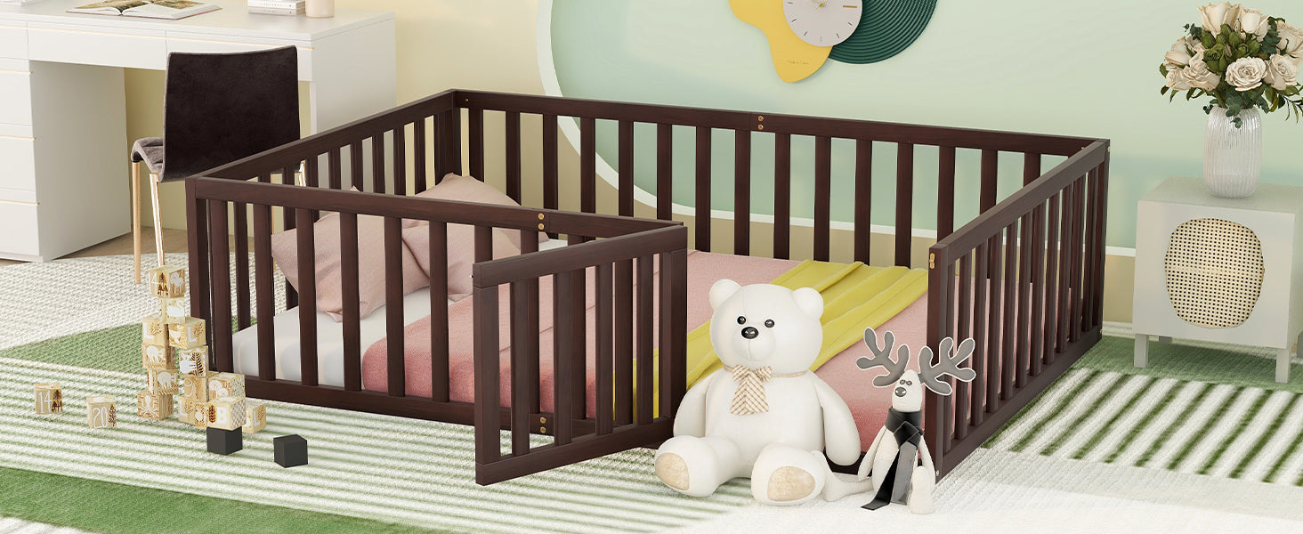 Full Size Wood Daybed Frame with Fence Walnut(OLD SKU:WF289662AAL) - Korvel
