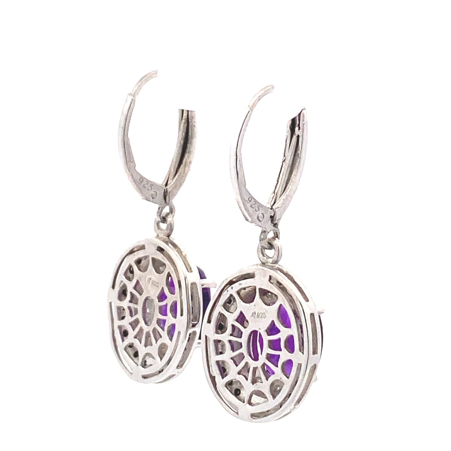 .38ct Aretes Colgantes de Diamante y Amatista en Plata Esterlina