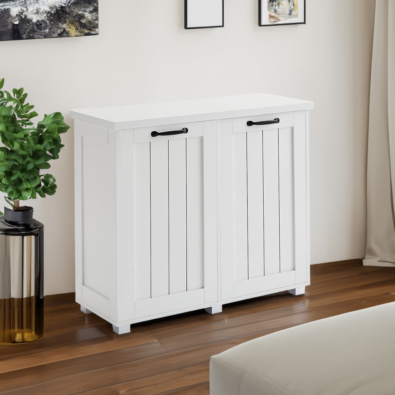 Armoire à déchets inclinable à deux compartiments - Blanc