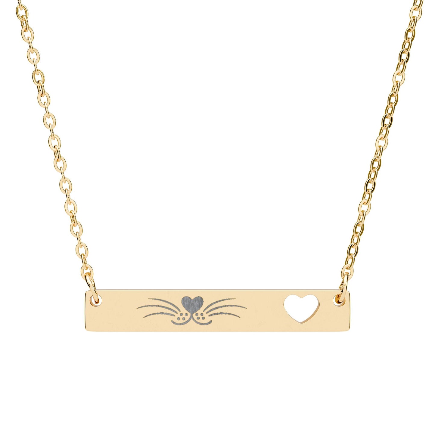 Minimalist Cat Whisker Bar Necklace with Heart Cutout