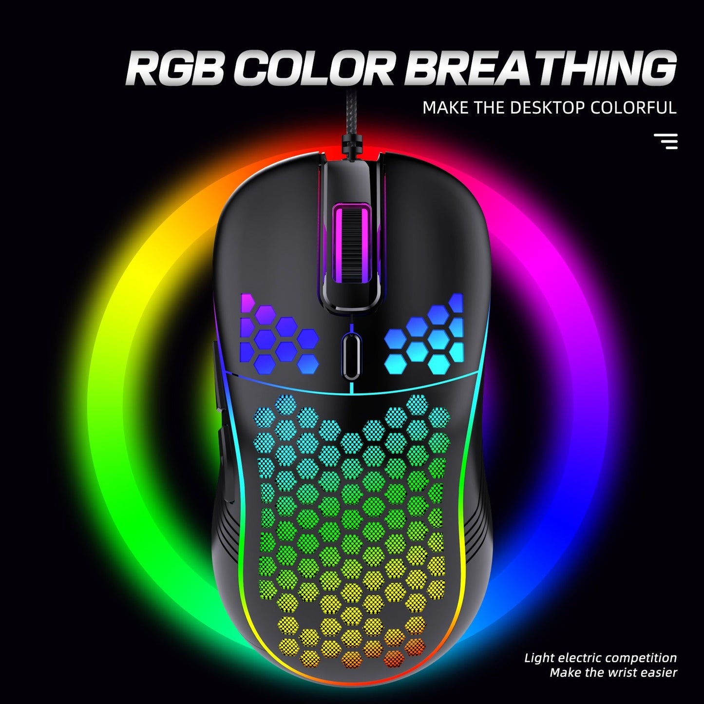 Wired gaming mouse with hollow holes and glowing light lightweight gaming mouse for esports - Korvel