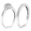 Ensemble de Bague de Fiançailles et de Mariage en Argent Sterling .925 avec Halo de Diamants et Tour