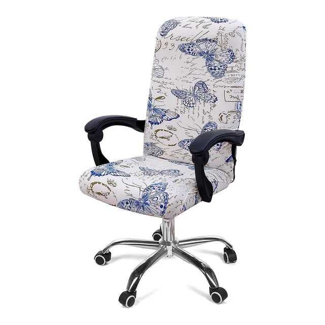 Stretch Printed Computer Office Chair Covers Soft Fit Universal Desk Rotating Slipcovers Removable Washable Anti-Dust Spandex - Korvel