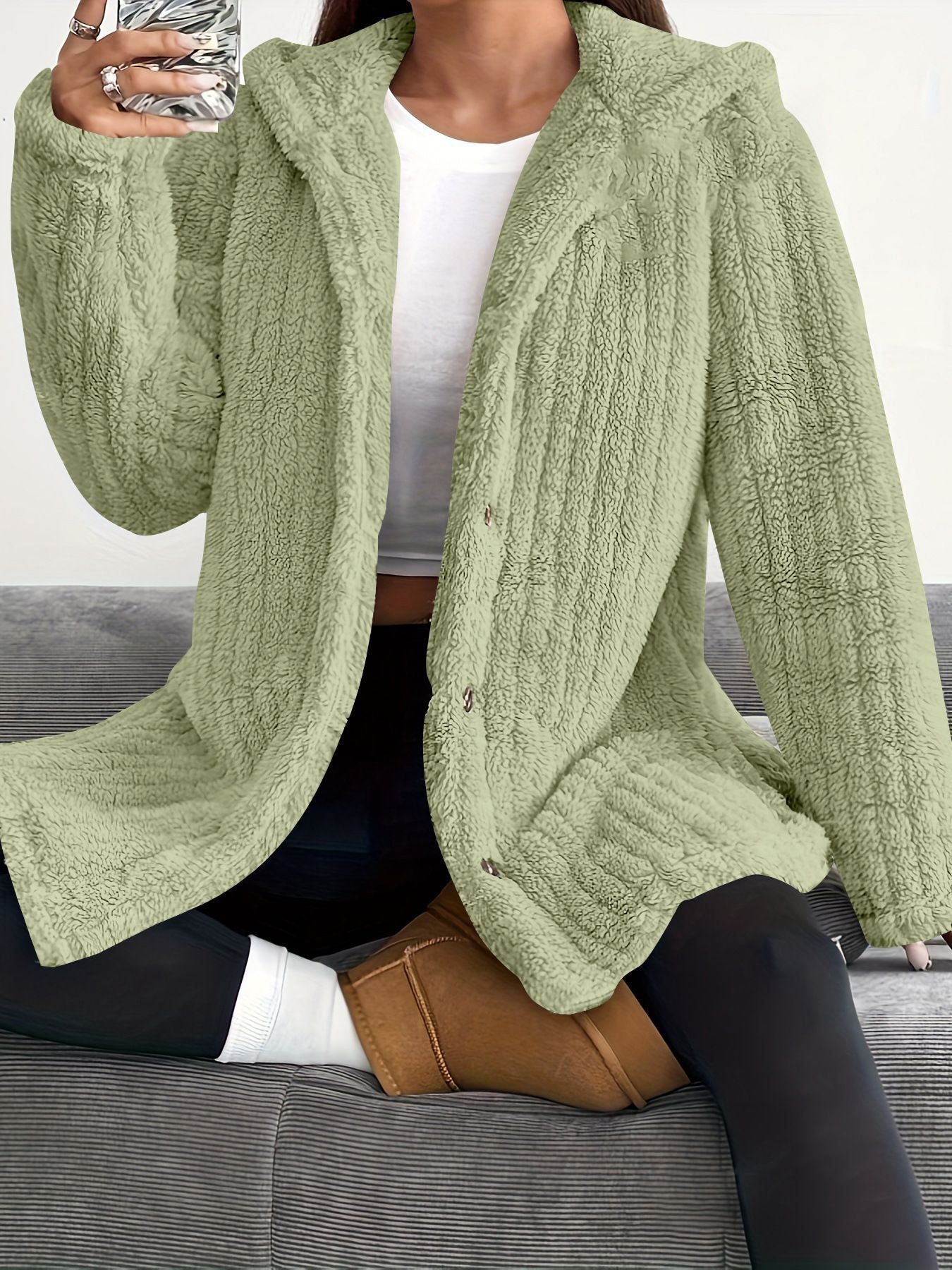 Hooded Loose Plush Coat for Women
