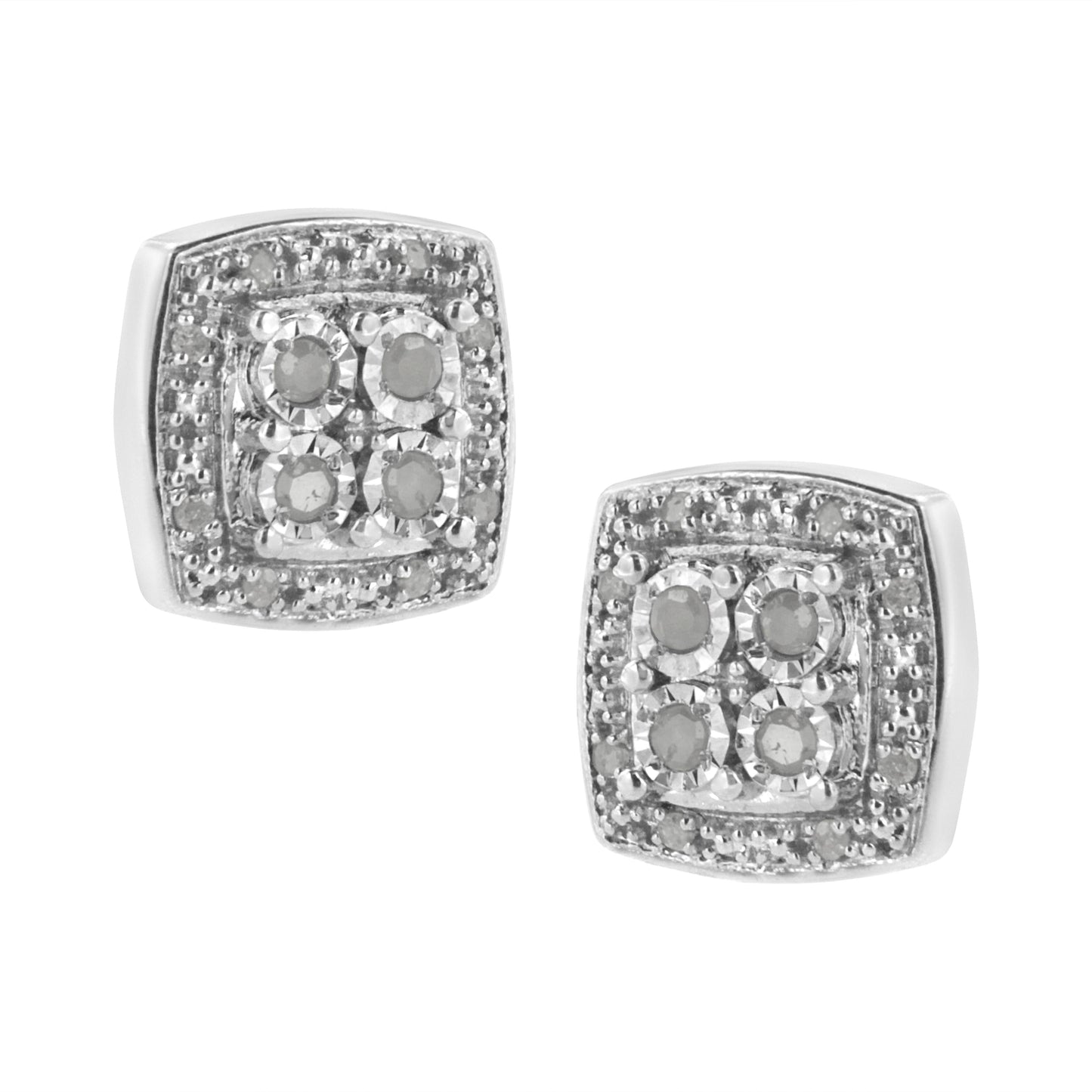 Boucles d'oreilles carrées en diamant en argent sterling .925