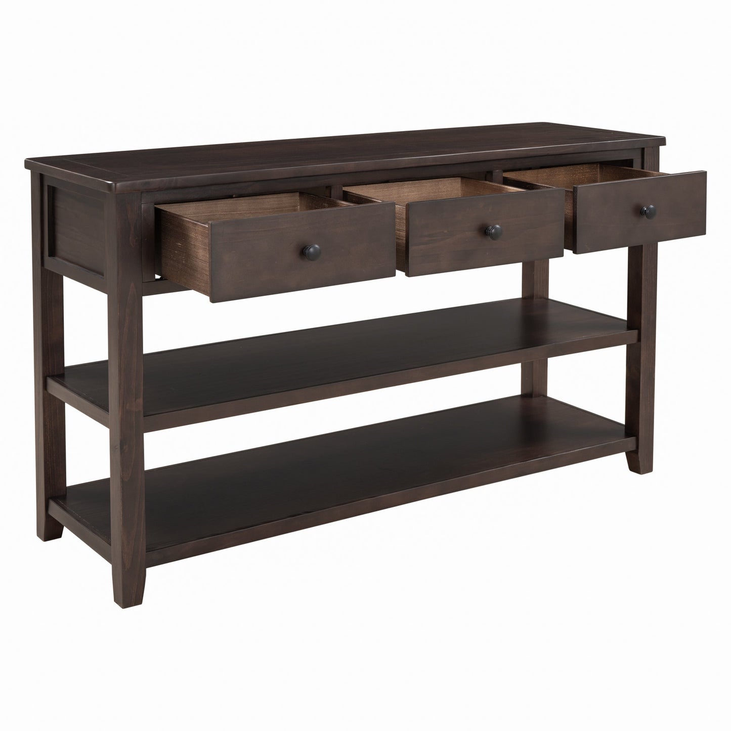 Retro Design Console Table with Two Open Shelves, Pine Solid Wood Frame and Legs for Living Room (Espresso) - Korvel