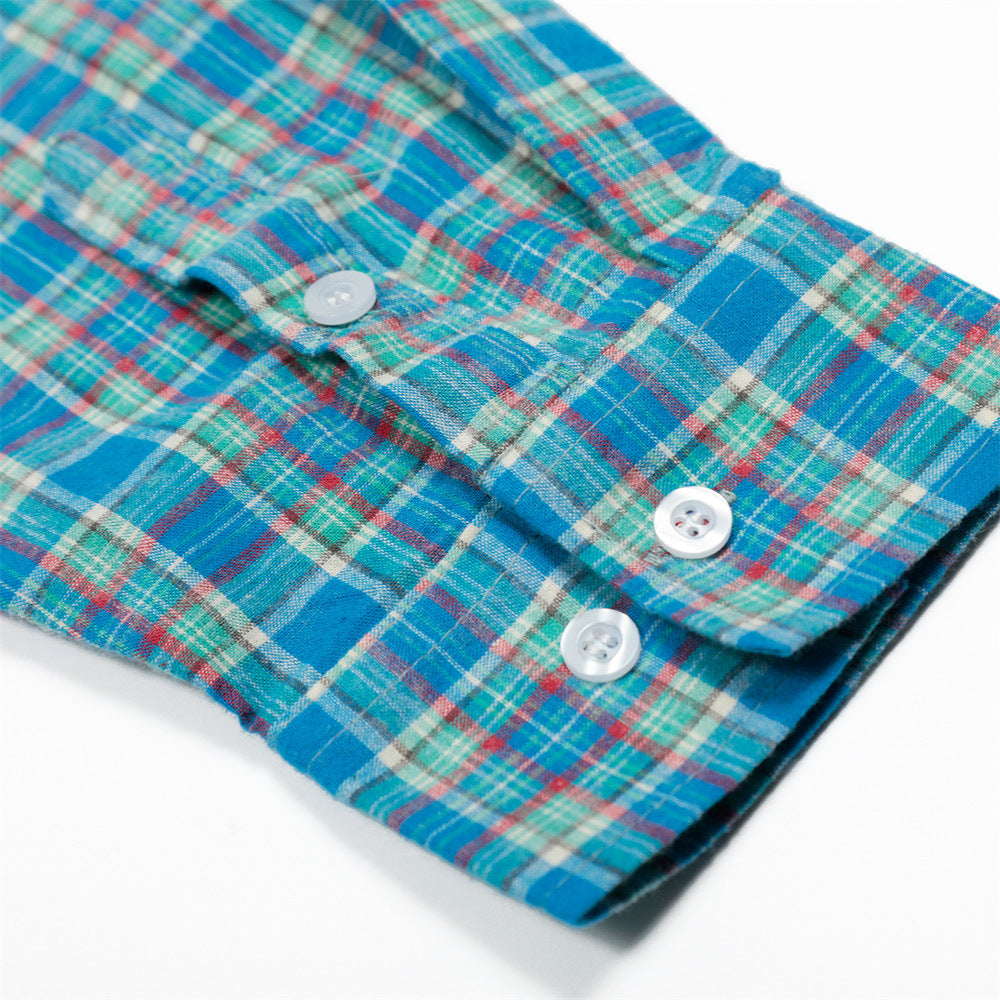 Camisa de Manga Larga a Cuadros para Hombre - Estilo Casual Japonés
