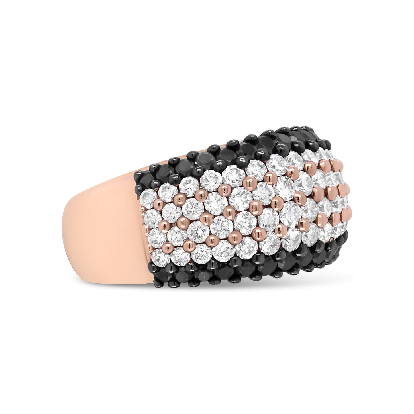 18K Rose Gold Black and White Diamond 6 Row Band Ring - Size 7