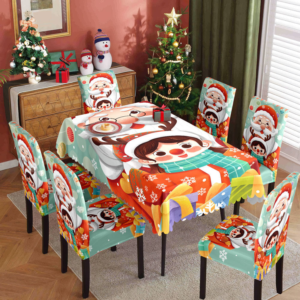 Christmas printed tablecloth, chair cover, waterproof, oil resistant, festive decoration, dining table cloth, chair cover, universal household use - Korvel