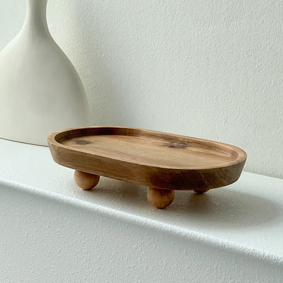 Entrance foyer storage tray aromatherapy glasses placement tray oval wooden ornament household tray - Korvel