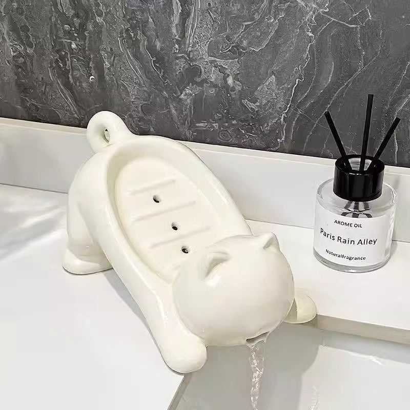 Cat soap box bathroom products bathroom accessories soap dish soap box cute pet cat drainage basket anti slip - Korvel