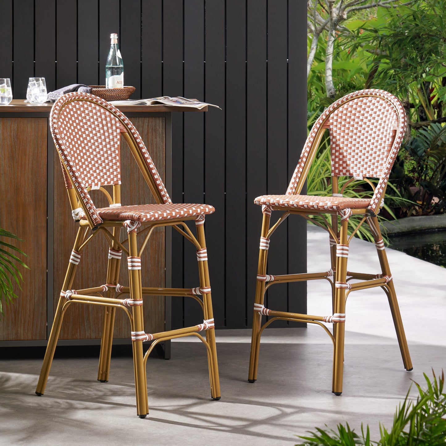 Wicker Bar Stool with Aluminum Frame - Set of 2