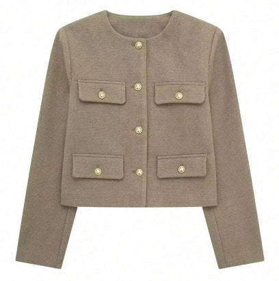Veste Croppée Chic Décorée de Poches