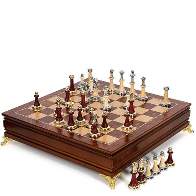 Luxury metal+solid wood tabletop for easy storage Chess set - Korvel
