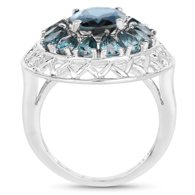 5.98 Carat London Blue Topaz Sterling Silver Cocktail Ring