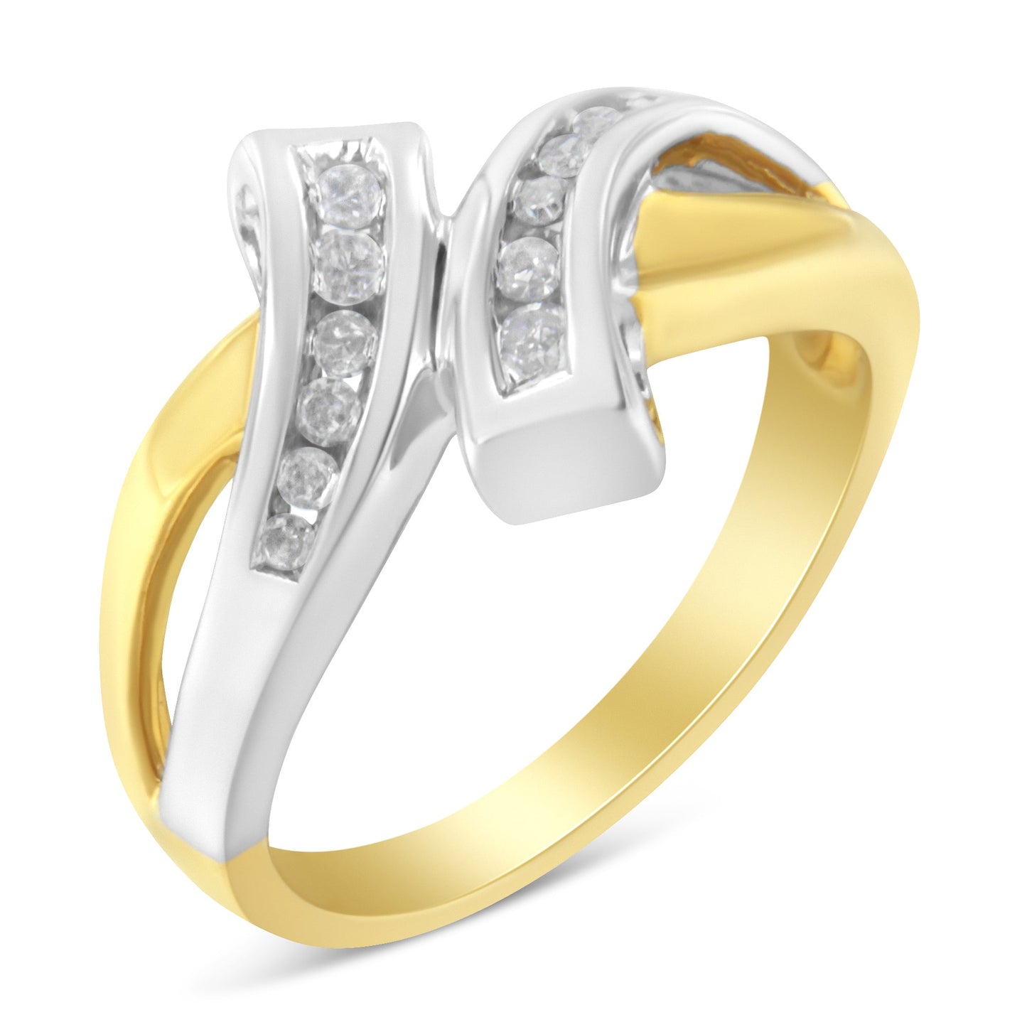 Bague Bypass en Diamant Canalisé Bicolore 10K