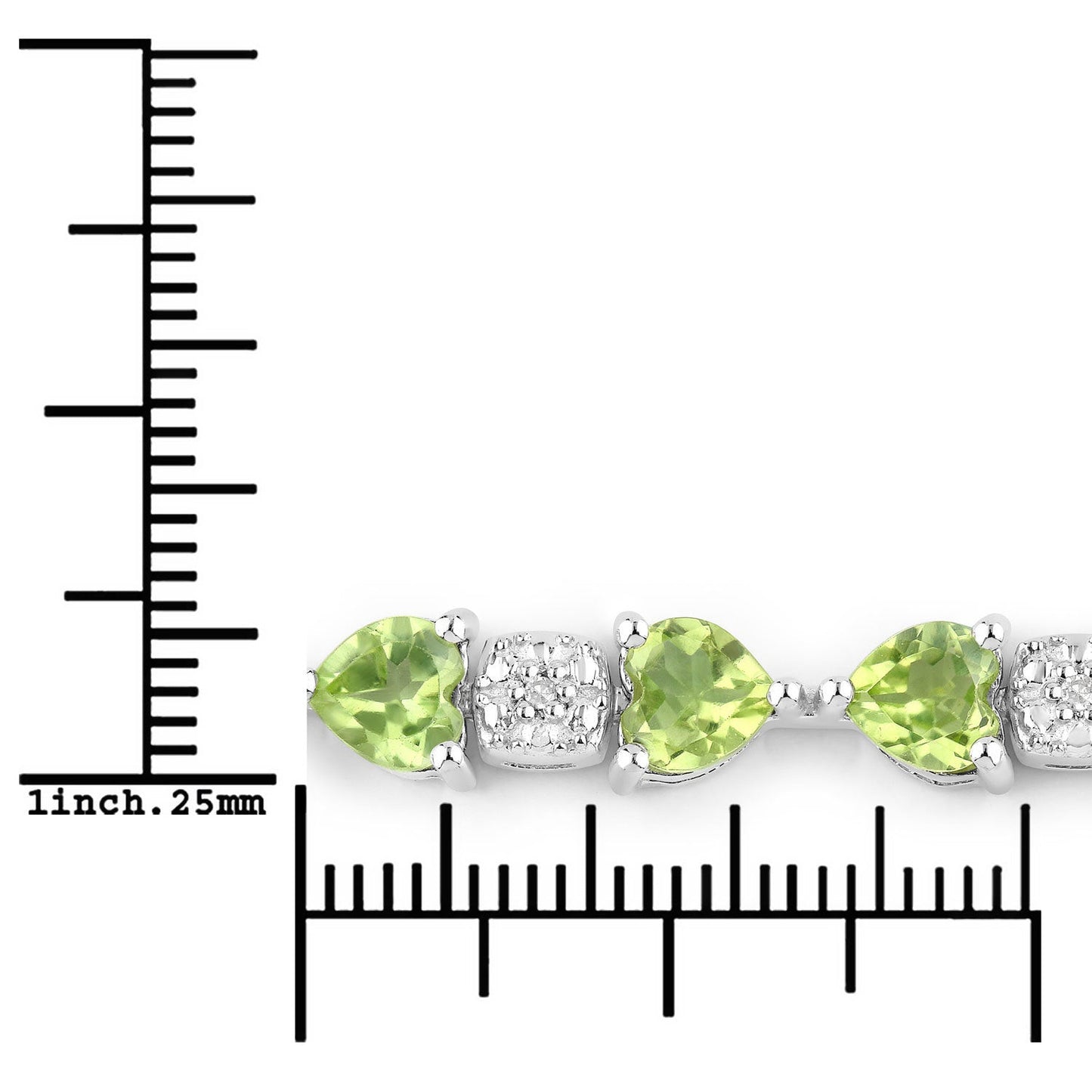 Bracelet en argent sterling avec péridot véritable de 9,78 carats et diamants blancs