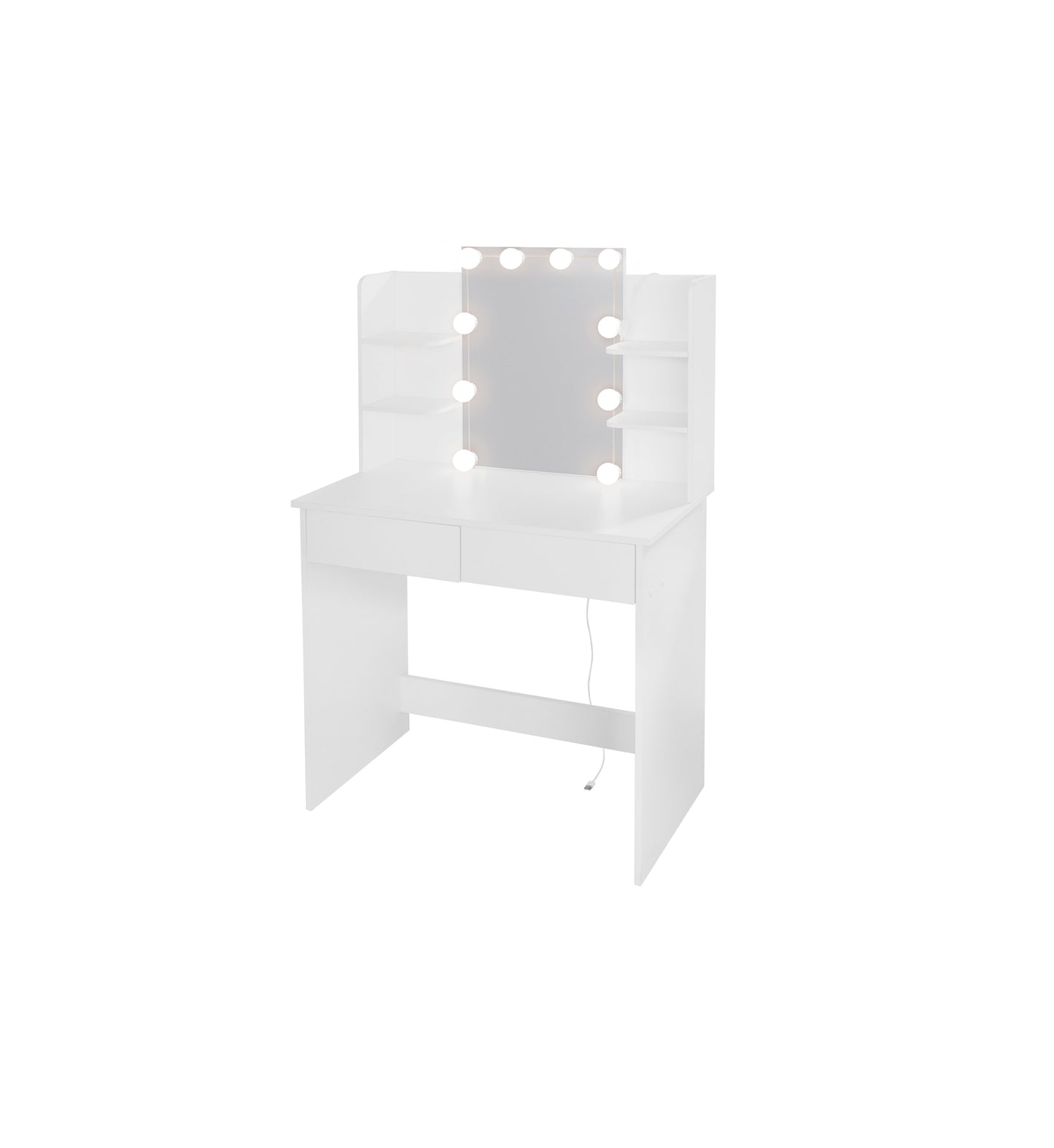 Makeup Vanity Desk With LED Lighted Mirror ,Dressing Table Set With 2 Large Drawers 10 LED Light ,White Color - Korvel