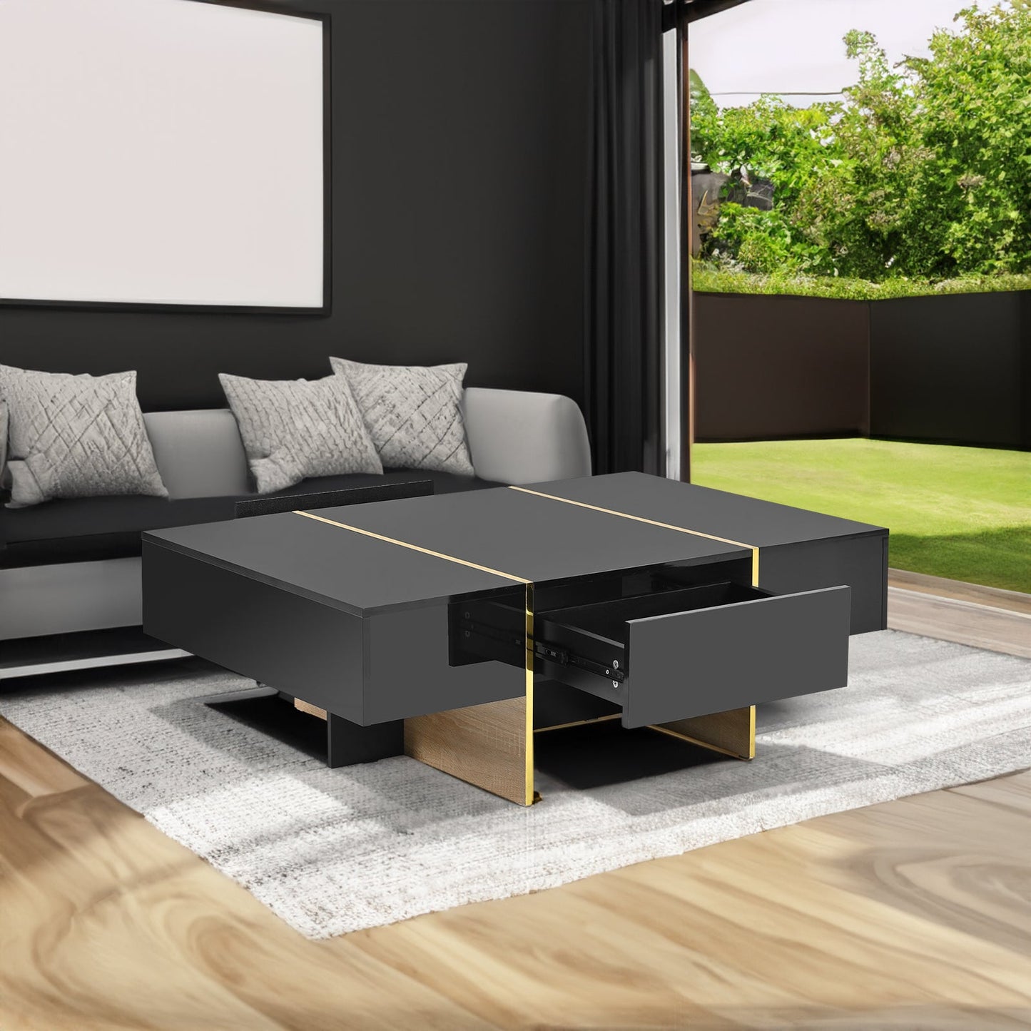 Mesa de café rectangular multifuncional ON-TRANS con cajones