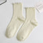 1 pair of ruffled JK socks for women mid-tube spring, autumn and summer solid color Japanese lace pile socks - Korvel