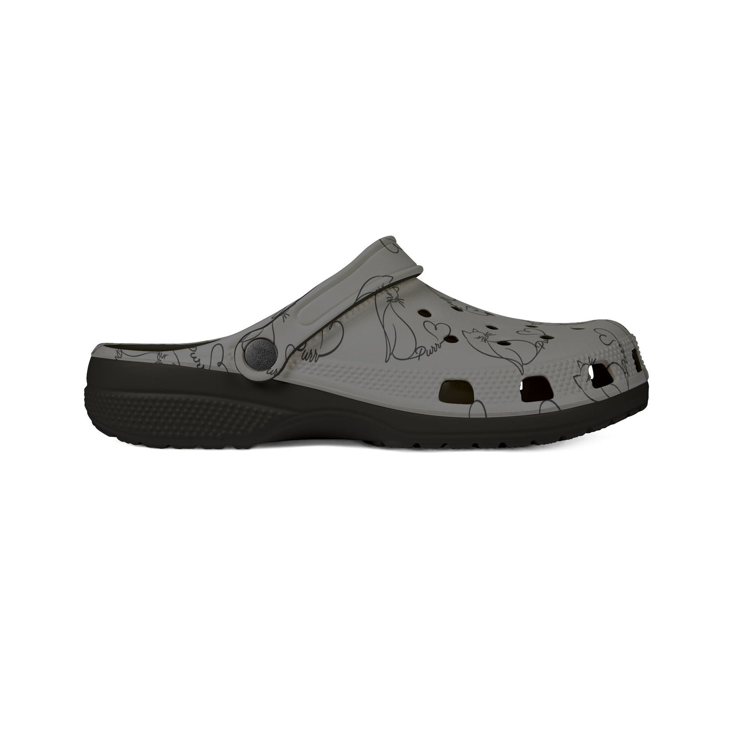 Minimalist Cat Line Art EVA Clogs – Grey Slip-Ons