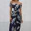 Robe midi charmante à épaules dénudées avec fente